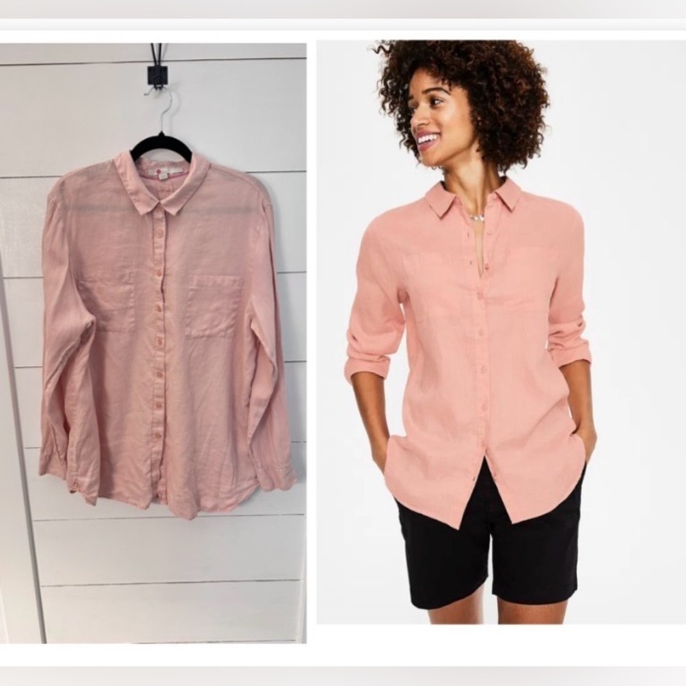BODEN 12L Sierra 100% linen soft pink long sleeve blouse lagonlook bohemian chic
